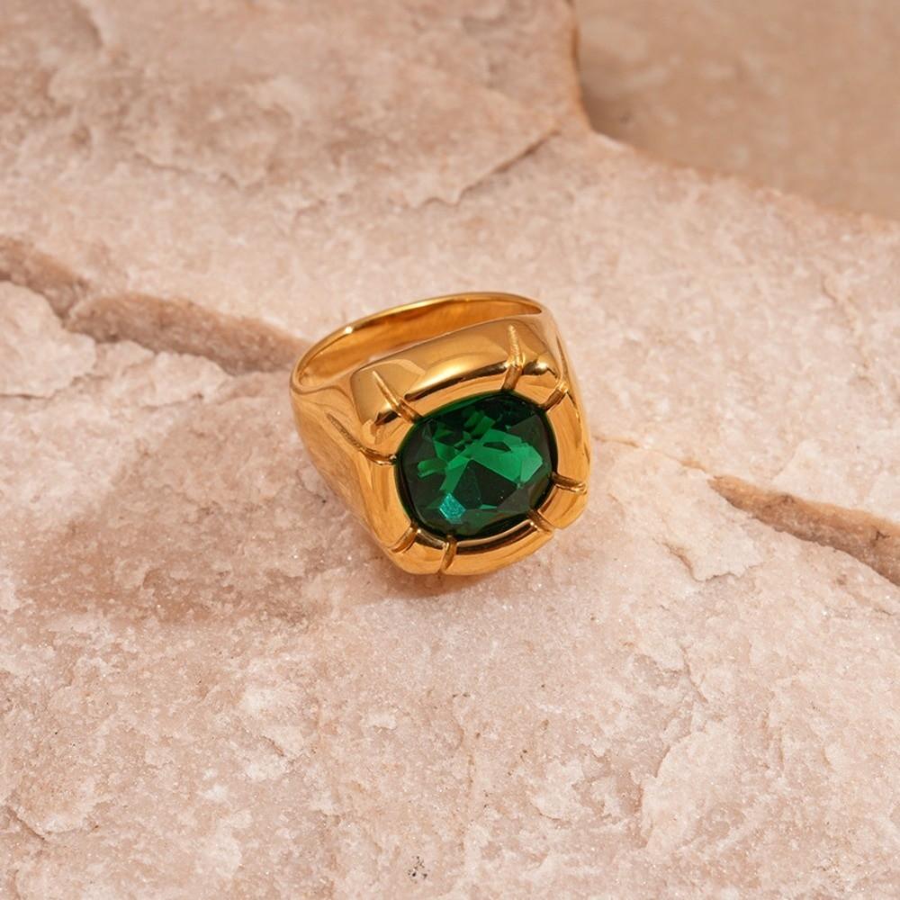 Stainless Steel Square Zircon Rings Zircon Exaggerated Ring Unique Square Crystal Ring Best Friend