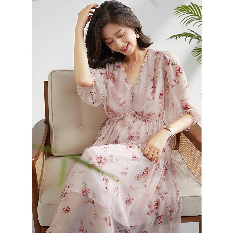 2025 Summer Pink Mulberry Silk Fairy Dress – Elegant, 100% Real Silk for a Youthful Look