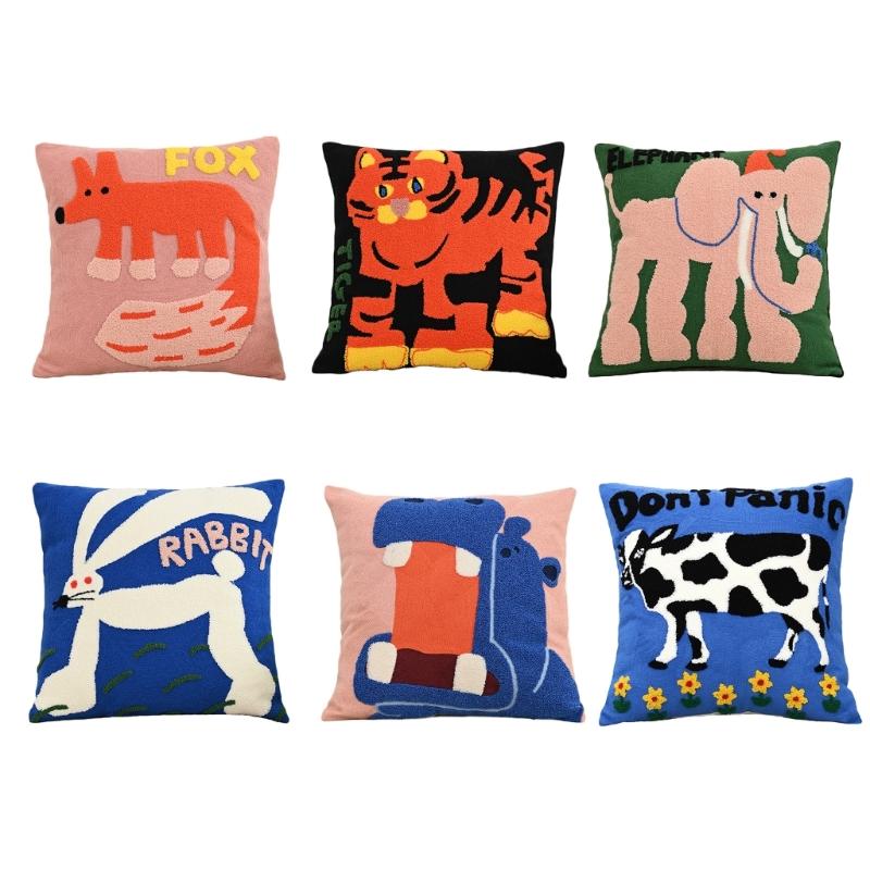 Animal Embroidered Pillow Cover Soft Polycotton Blend Decorative Cushion Cover For Home Office Decoration