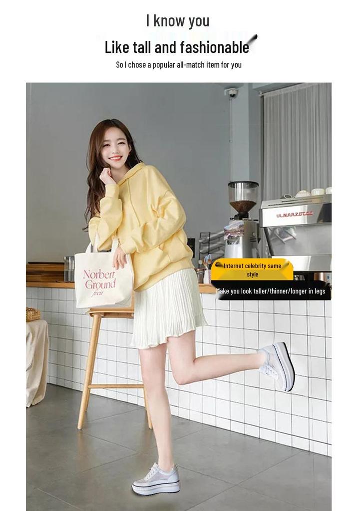 2026 Women's Wedge Platform Thick Sole Casual Shoes - Height-Boosting, All-Season White Flats with Extra Velvet