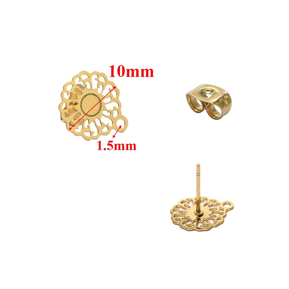 10pcs 304 Stainless Steel Hollow Flower Studs for DIY Drop Earrings Post Findings Jewelry Making Dangle Charms Connectors