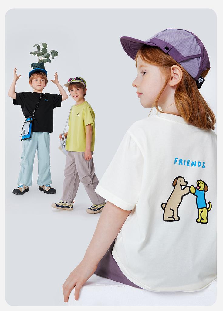 Mini Balabala Boys' and Girls' Short sleeved T-shirt Cool Sensation Antibacterial Cute Dog Family of Three Parent Child Top Summer