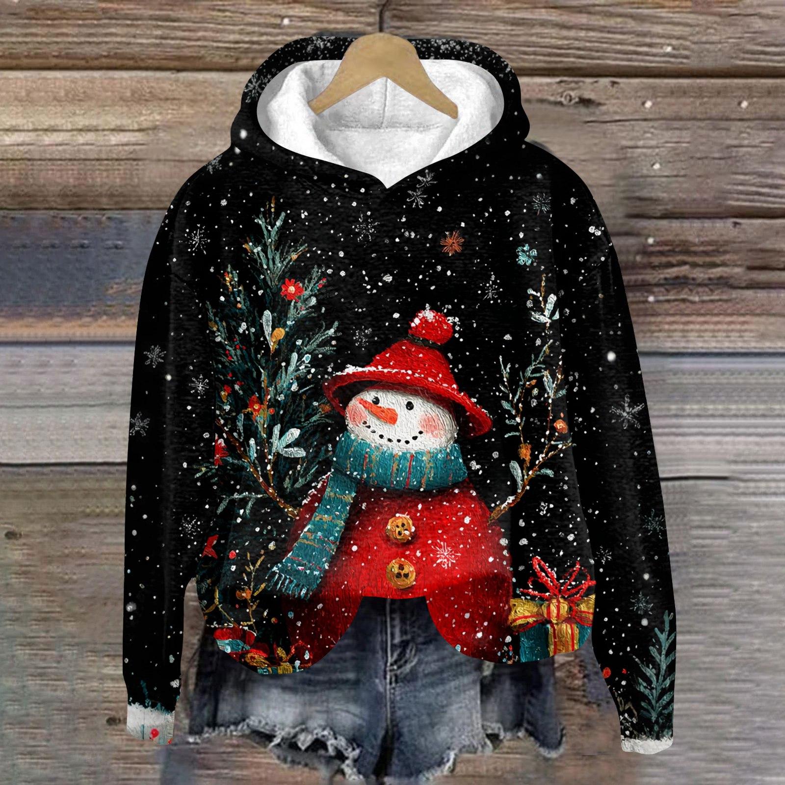 

Женская модная толстовка с длинным рукавом, рождественским принтом, свободного кроя, с капюшоном XXXL чёрный