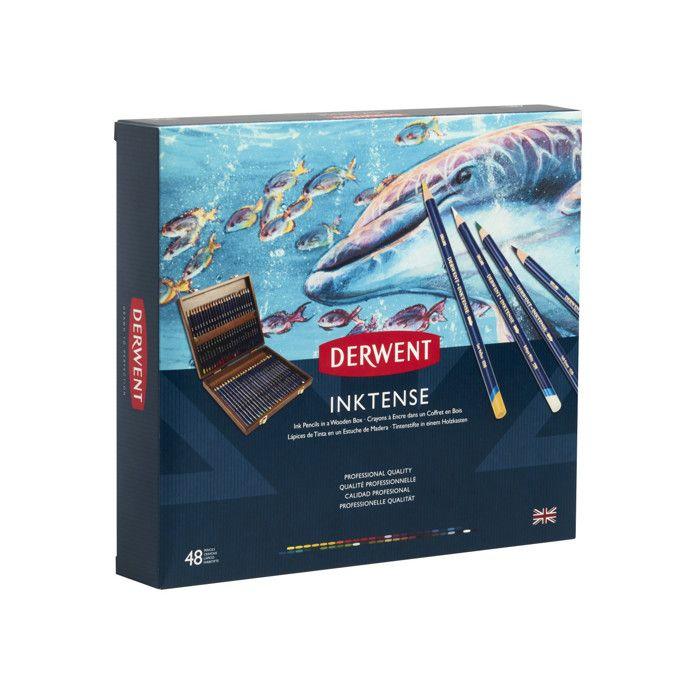 Crayons de couleurs - Derwent - Inktense - Coffret bois de 48 - Texture crémeuse - 71 couleurs joyaux