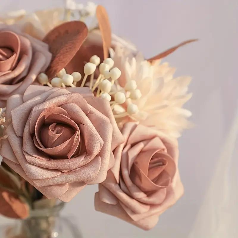 25pcs, Real Touch Cinnamon Rose Flower Arrangement for Home, Office, and Wedding Decor - Perfect Valentine's Day, Birthday, and Mother's Day Gift