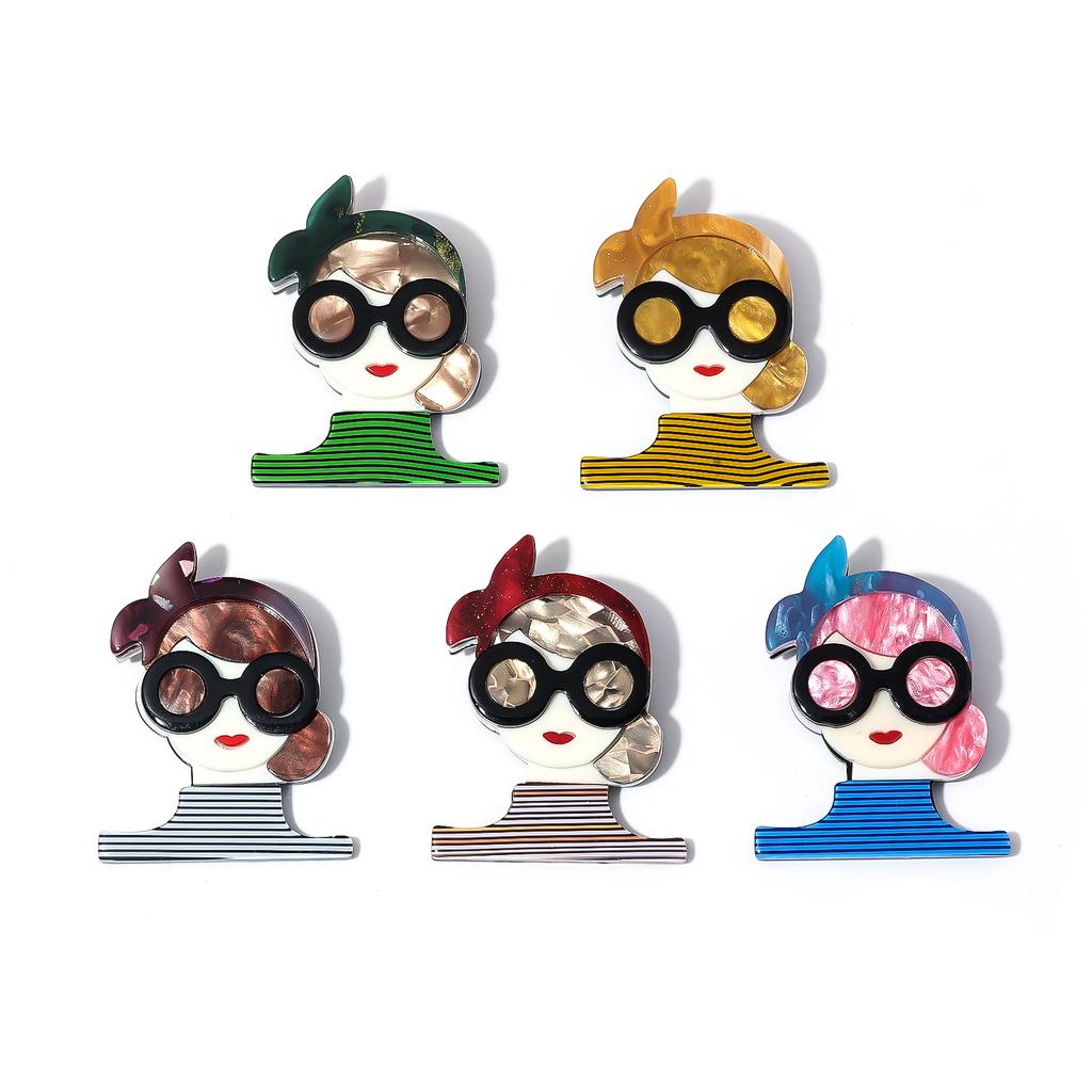 Bunte Streifen Tragen Schleife Brille Sanfte Dame Anstecknadeln Für Frauen Acryl Lehrer Elegant Figur Party Büro Tasche Anstecker Geschenke