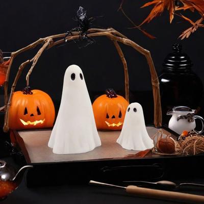 2 Pcs Halloween Ghost Figurine Resin Ghost Sculpture Cute White Ghost Statue