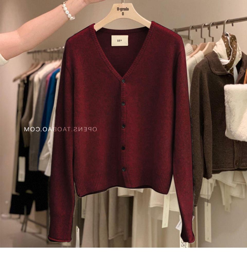 2025 Women's Korean Style V-Neck Wool Cardigan - Versatile Spring/Autumn Knit Sweater, Short & Loose Fit