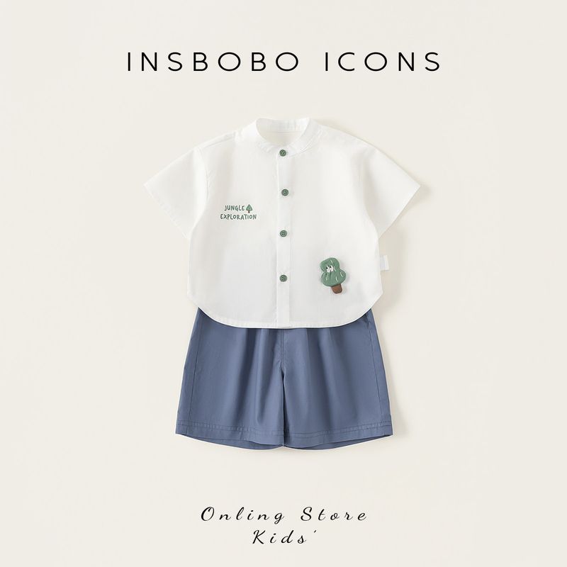 Insbobo Baby Set 2026 Summer New Style Baby Boy Shirt Two-Piece Set Baby Summer Clothes Newborn Clothes White 100 cm