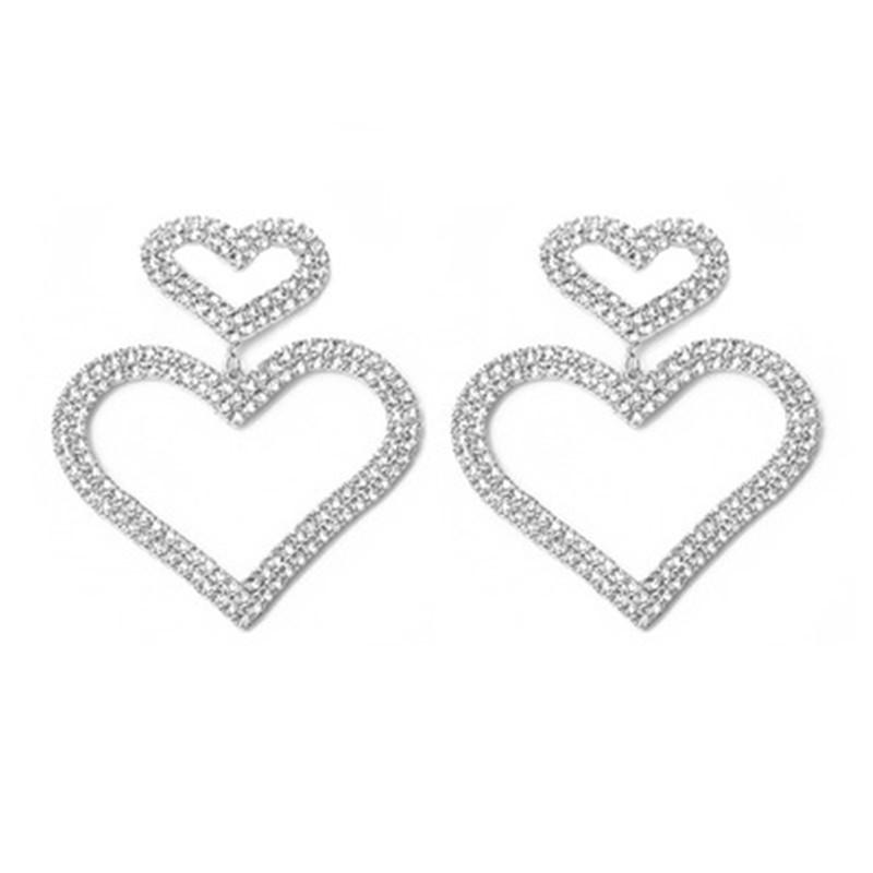 1Pair Ladies Elegant Double Heart Rhinestone Pendant Earrings - Shining Party Jewelry, Valentine's Day, Anniversary, Birthday, Mother's Day Gifts