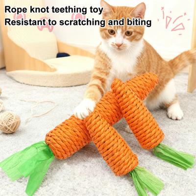 Carrot Cat Teething Toy Bite Resistant Pet Sisal Rope Chew Toy Kitten Dental Health Teeth Cleaning Interactive Boredom Toy