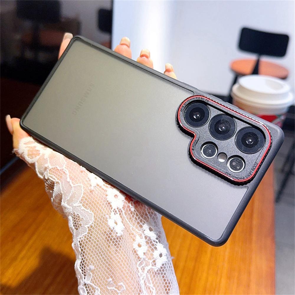 For Samsung Galaxy S25 Ultra Case Red Lens Ring Shockproof TPU+PC Translucent Phone Cover