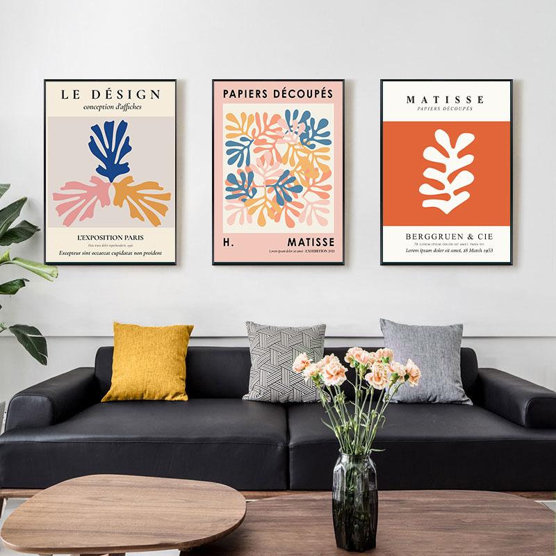 Bohemian Abstract Matisse Beige White Line Wall Art Poster Minimalist Canvas Paintings Print Picture for Living Room Interior Home