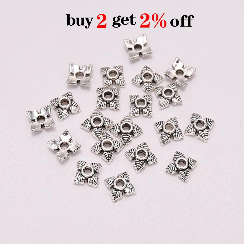50pcs/Lot 6mm 4 Petals Leaves Antique Flower Loose Sparer Apart End Bead Caps For DIY Jewelry Making Findings Earrings