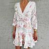 Elegante effen mini-jurk met uitlopende mouwen Dames Losse kwastkoord Strandjurken Zomer Vintage Vakantie Borduurwerk Damesjurk