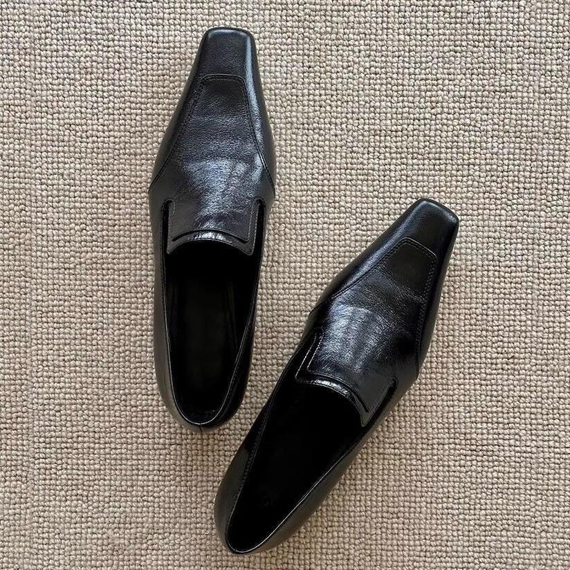 Cowhide Version~ Genuine Leather Small Square Head Low Heel Women's Muller Shoes Versatile Temperament Leather Shoes Mary Jane Commuter Single Shoes W