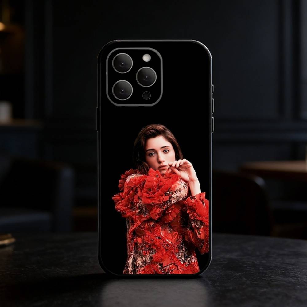 Retro Chic Vibe Natalia Dyer Phone Case For iPhone 17,16,15,14,13,12,11 Plus,Pro Max,SE4Soft Silicone Black Cover