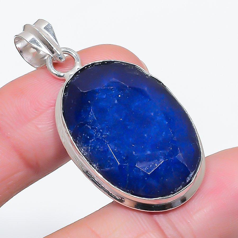 

Natural Sapphire(Simulated) 925 Sterling Silver Jewelry Pendant 1.77 p4O40