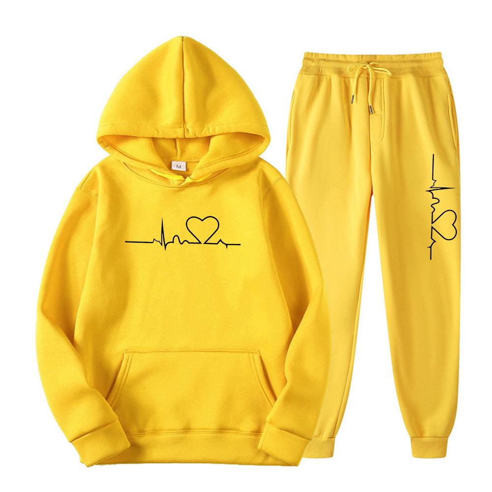 2023 Unisex Plus Velvet Heart Pattern Hoodie & Sweatsuit - Trendy Autumn/Winter Collection