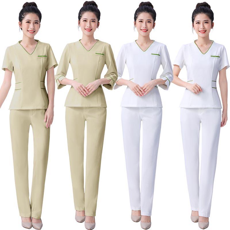 Women's Spring/Autumn Mid-Sleeve Beautician Uniform - White, High-End for Medical Beauty & Spa Technicians