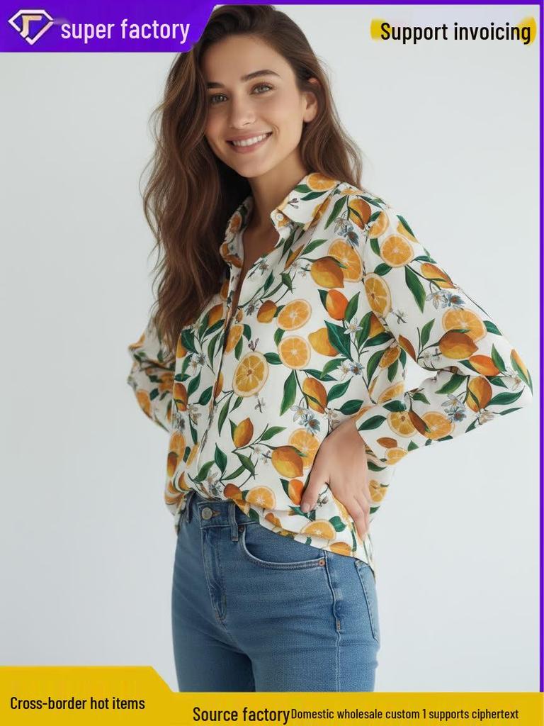 2026 Orange Element Niche Design Loose Long-Sleeve Shirt for Spring/Summer