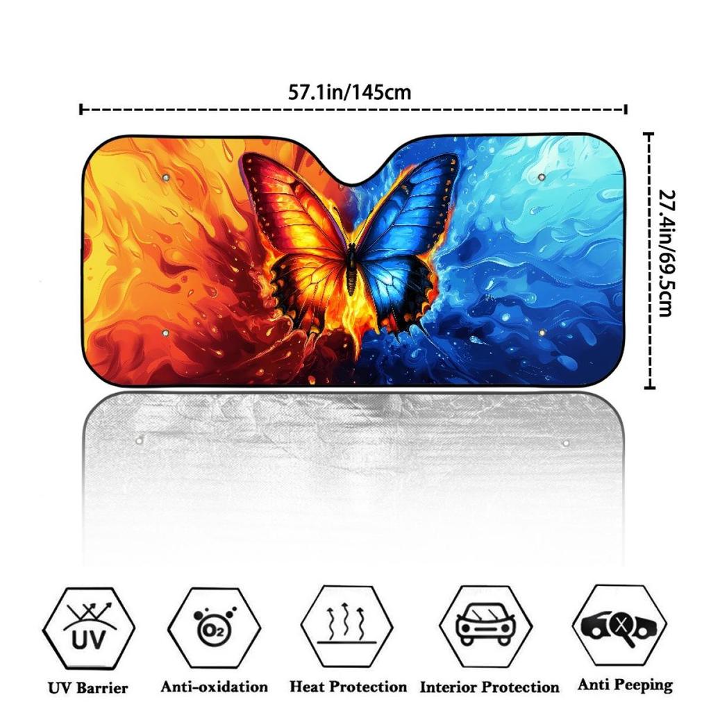 Butterfly Floral Foldable Car Windshield Sunshade - Universal Fit