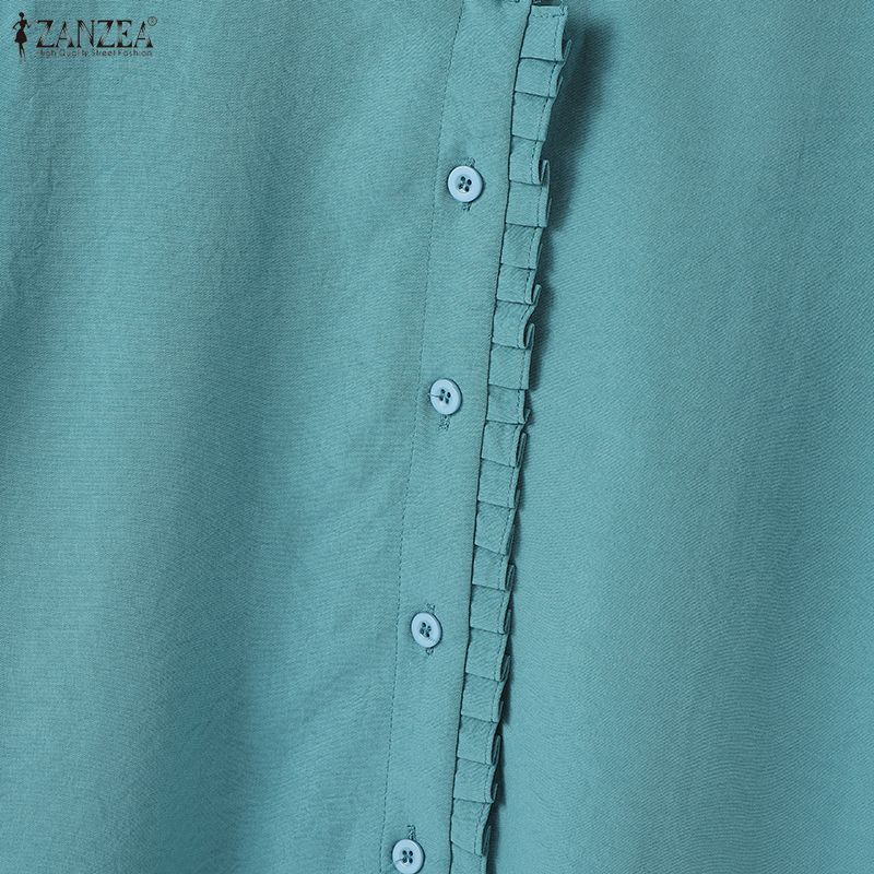 ZANZEA Damen Freizeit Rundhals Einfarbig Kurzarm Bluse