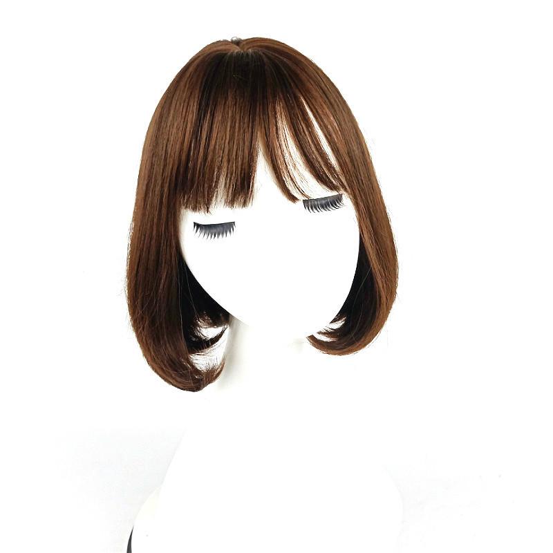 

Перука Коротка пряма чубчик Пухнаста повна верхня перука Повне покриття голови світло-коричневого кольору