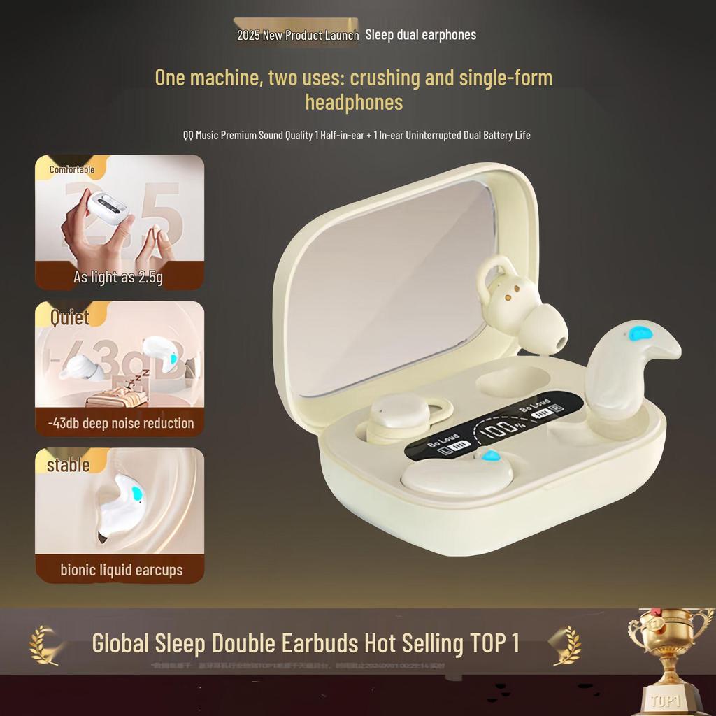 Q12 Noise Cancelling Wireless Sleep Earbuds, Dual/Quad Ear, Half-in-Ear Design, Two-in-One Pairs