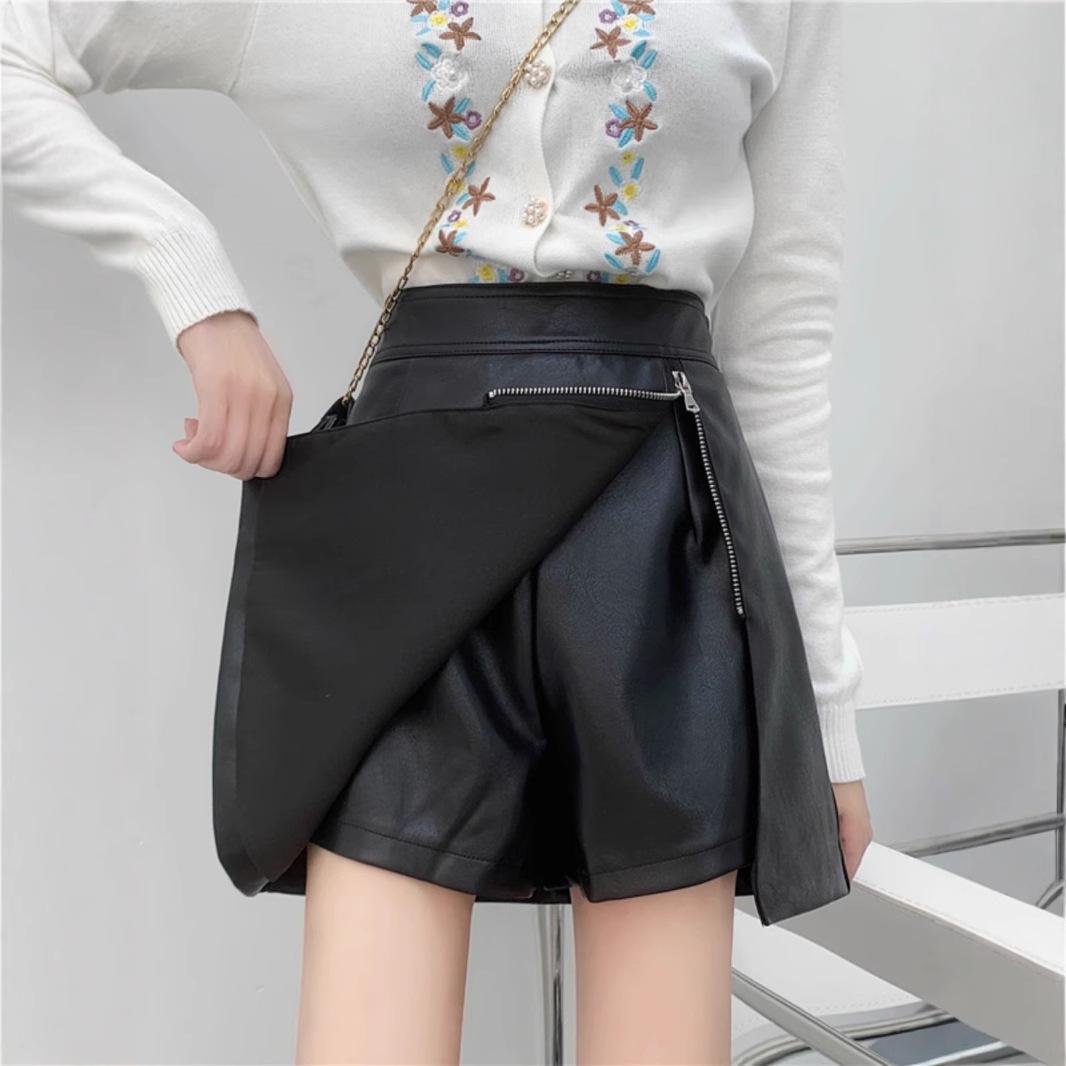 

2023 Fall/Winter High-Waist PU Leather Sexy Hip-Covering A-Line Skirt 2XL