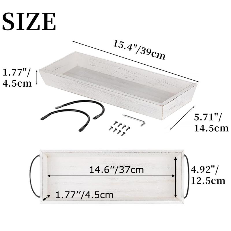 

1PC Storage Tray Farmhouse Solid Wood Rustic Tabletop Organization Country Style Decor With Handles Home Storage Bins Parties белый