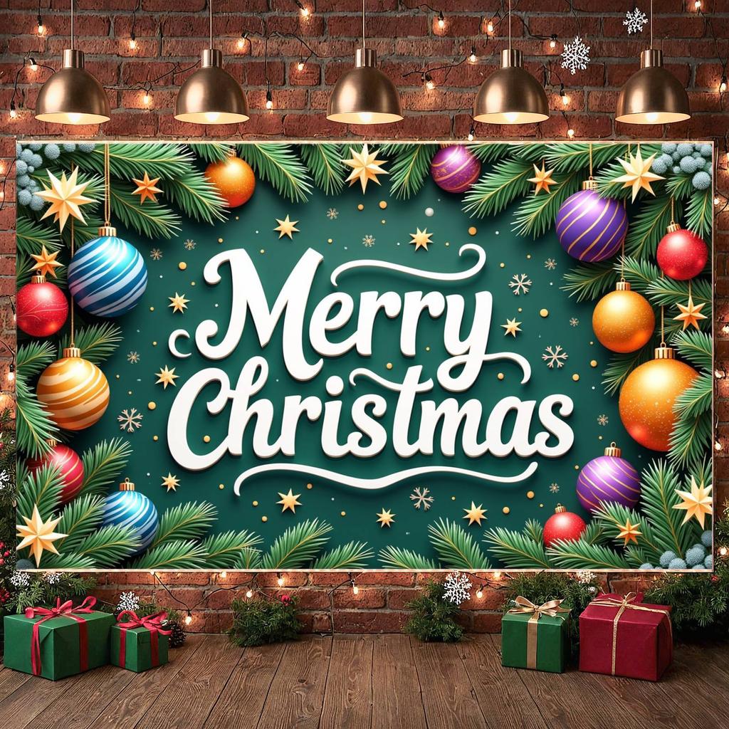 Christmas Tree Banner Red Ball Christmas Ornament Banner Holiday Decoration Banner Blue Striped Ball For Christmas Eve Indoor