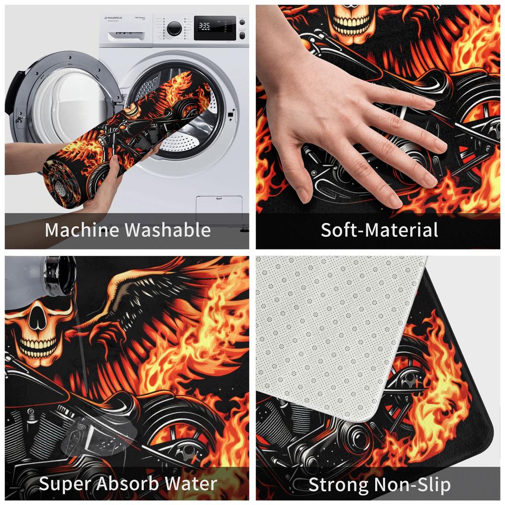 Retro God Of Death Flame Gothic Motorcycle Doormat Anti-Slip Entrance Kitchen Bath Floor Door Mats Garden Rug Carpet Footpad