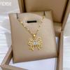 Empty Bow Light Luxury Temperament Gorgeous Full Diamond Necklace Women'S Versatile Collarbone Chain Titanium Steel Chain