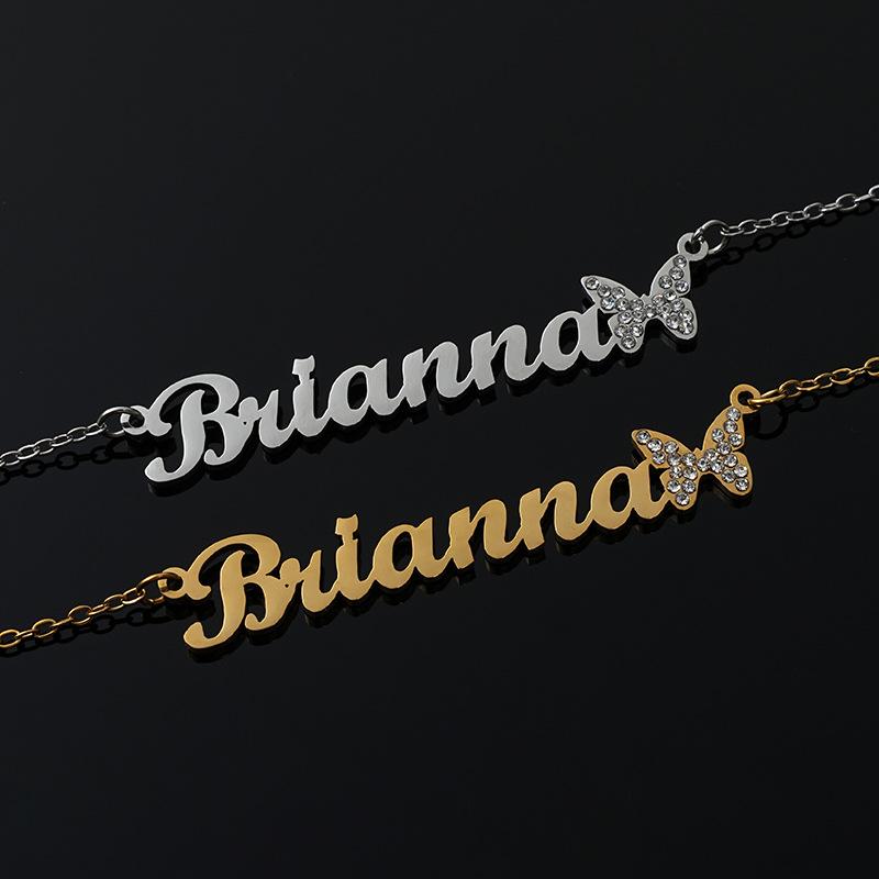 Custom Nameplate Butterfly Necklace for Women Personalized Stainless Steel Gold Plated Trendy Fashion Pendant with Zircon