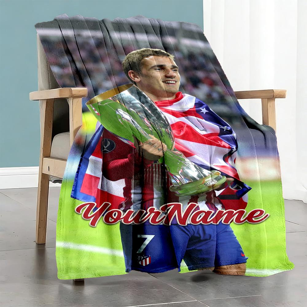 Atletico Madrid Customize Text Blanket Multi-purpose Personalized Blanket Comfortable for Seaside Chair Picnics Office Chair Four Seasons Multipurpose