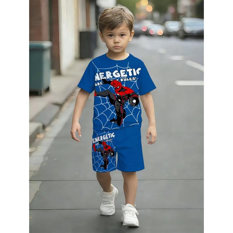2-piece set of children s 3D printed summer full-print short-sleeved T-shirt shorts set, loose and comfortable 100