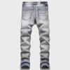2022 Autumn Punk Men's Slim-Fit Ripped Patch Jeans - Mid-Waist Style 3390