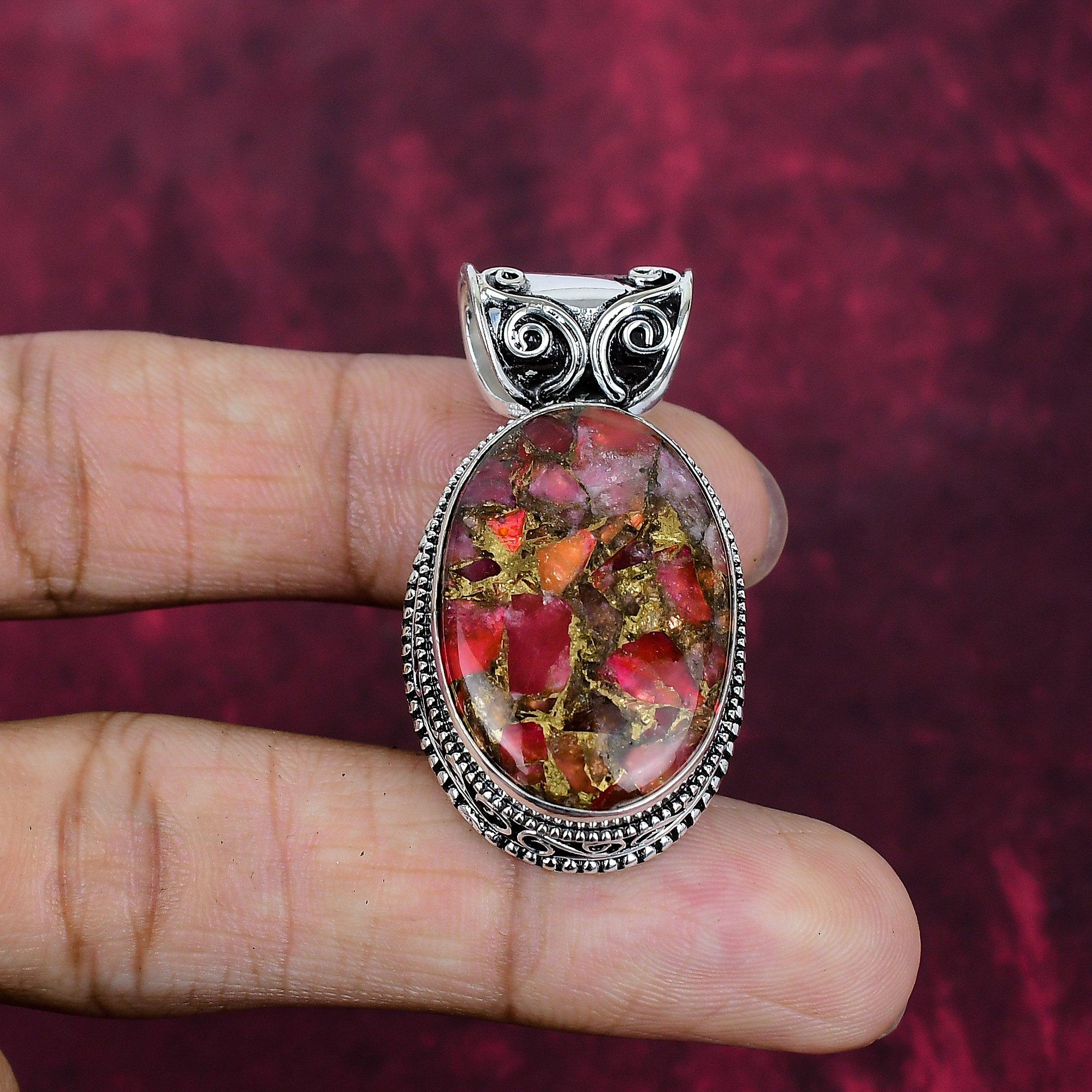 

Copper Spiny Oyster Handmade Gemstone Pendant, 925 Solid Sterling Silver Pendant Beautiful Jewelry, For Engagement Gift 1.77 Inches