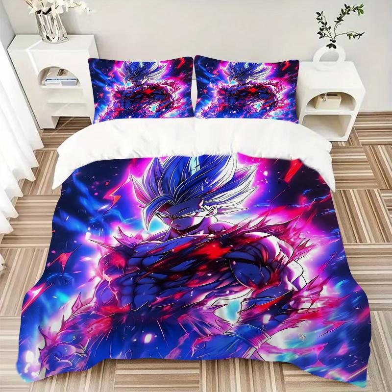 3pcs Super Saiyan Blue Vegeta Pattern Bedding Three-Piece Set (1 Cover + 2 Pillowcases, No Fillings), This Printed Bedding Set Is Soft and C