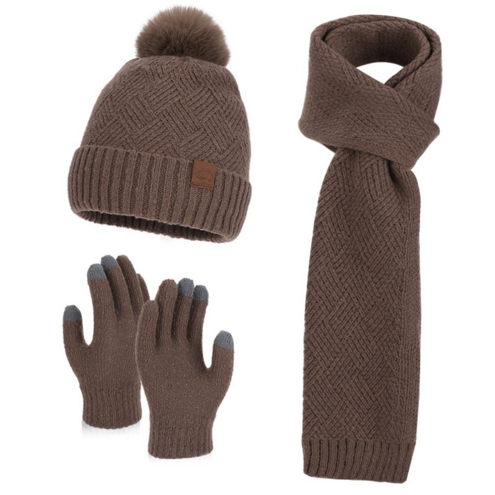 3Pcs/Set Thicken Knit Beanie Snood Set Warm Touchscreen Gloves for Men Women