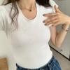 Europäischer Stil Einfarbig U-Ausschnitt Damen Slim Fit Baumwoll-T-Shirt - 2024 Sommer Kurzarm