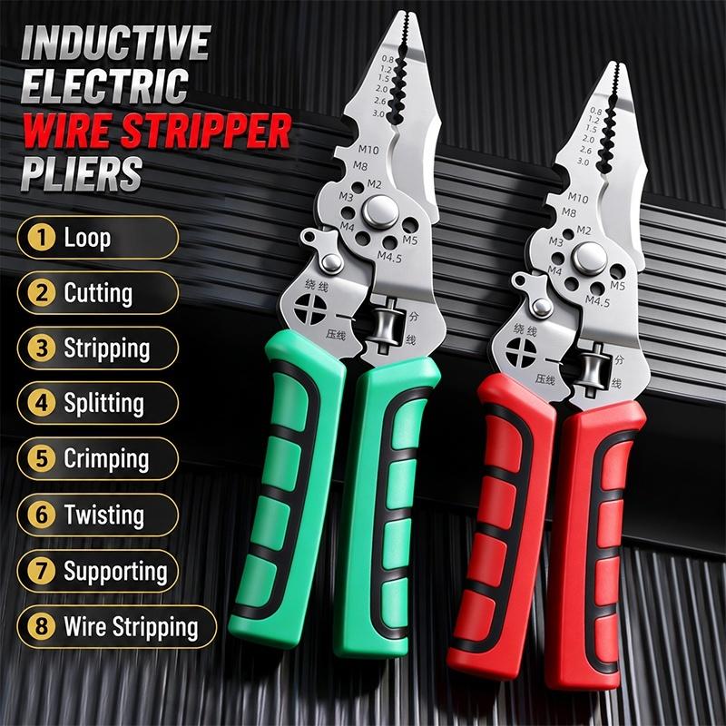 Inductive Wire Stripping Pliers Non-Slip Handle Industrial Grade Cutting Crimping Tool for Factory Electrical Assembly