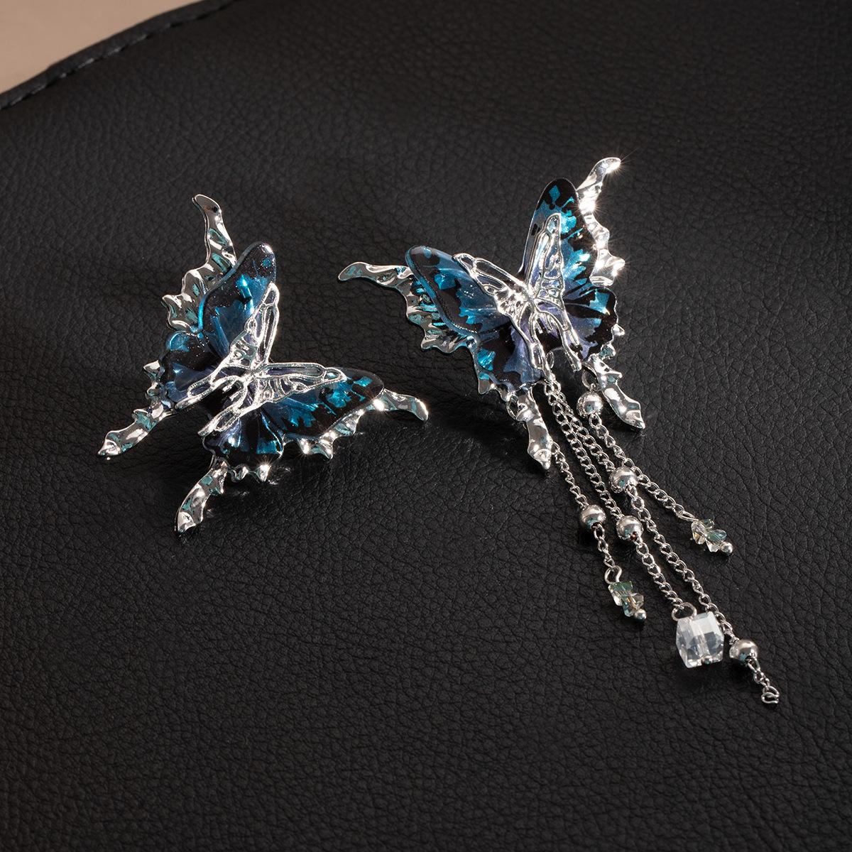 

Мерцающие асимметричные серьги-кисточки в виде бабочек - роскошный дизайн, милый стиль, уникальные модные серьги-капельки синий