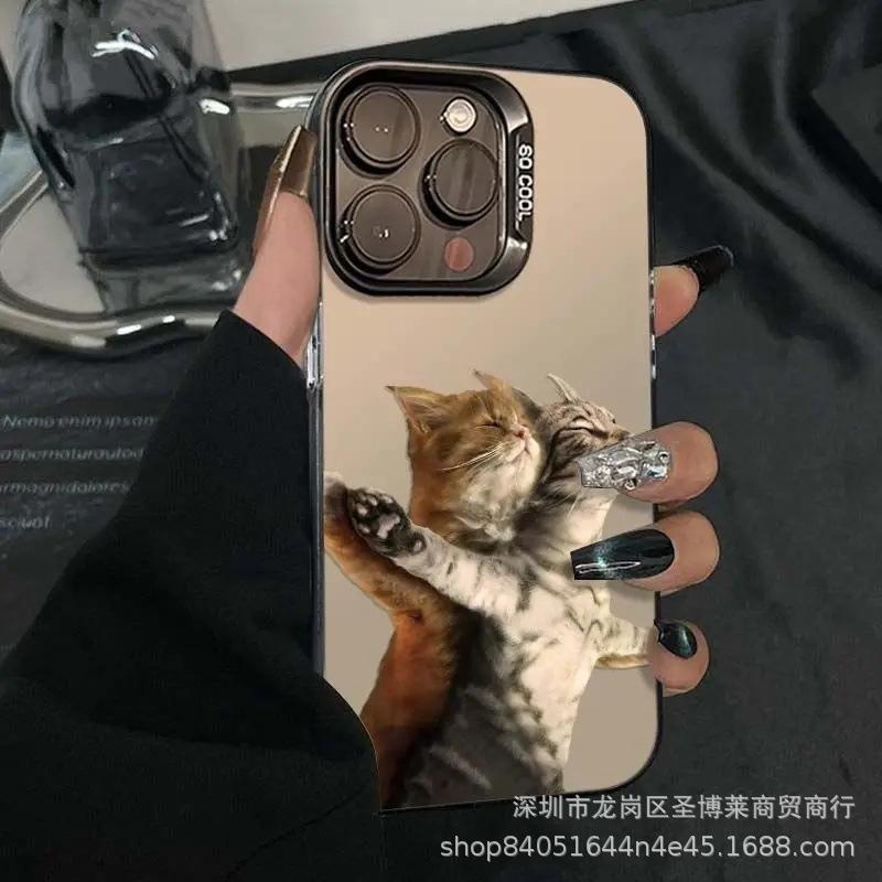 Cuddle cat for Apple 15 colored silver iPhone14promax creative 13/11 matte 16 protective case 17