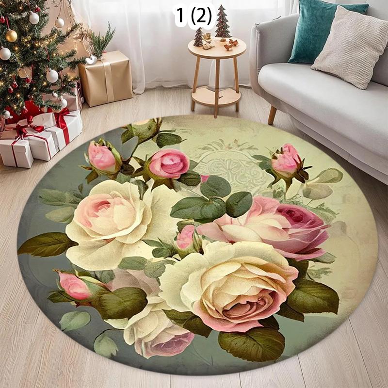 

Charming Vintage Rose Bouquet Round Area Rug Soft Floral Print Non-slip Decorative Carpet for Living Room Bedroom 80cm x 80cm