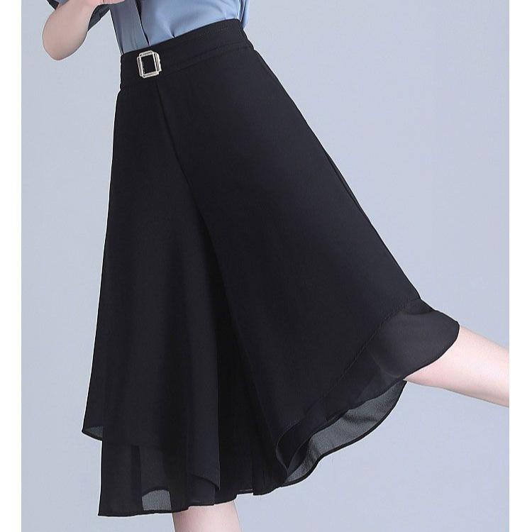 Summer Chiffon Palazzo Pants Women Loose Flowy Casual Wide Leg Cropped Pants Thin Double Layer