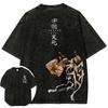 Demon Slayer Men's and Women's Washed T-Shirt Tengen Uzui Summer Spring Anime Tee Retro Distressed Versatile Y2k Short Sleeve