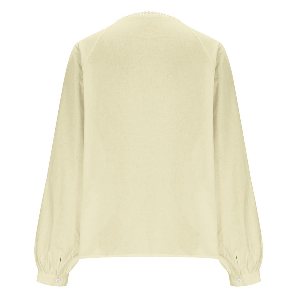Women's Fashion Loose Lace-Up Openwork Blouse With Round Neck And Long Sleeves