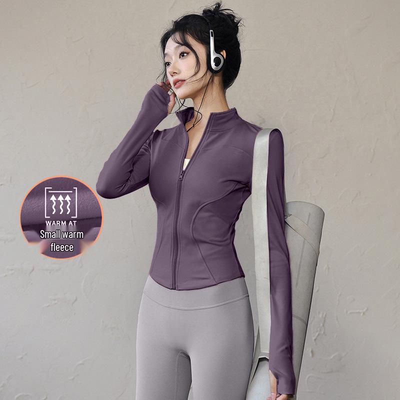 Damen Frühlings-Yoga-Bekleidung 2026: Dünne Fleece-Sportjacke mit Stehkragen, Reißverschluss, enganliegend für Laufen & Fitness.
